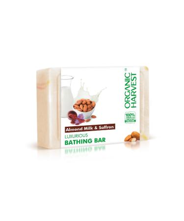 Luxurious Bathing Bar: Almond Milk & Saffron | Almond Milk & Saffron Soap Bar for Gentle Cleansing | 100% American Certified Organic | Sulphate & Paraben-free 125gm