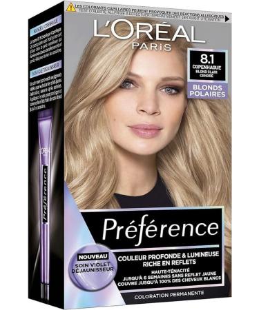 L'Or al Paris Preference Fleece Blond Permanent Hair Colour Shade: Copenhagen 8.1 Light Ash Blonde