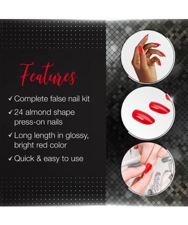 Ardell Nail Addict - Cherry Red | 24 Press-On Artificial Nails Set with Glue & File | Stunning Long Red Fingernails for Easy Application - Buy Online on SooperMarket.com