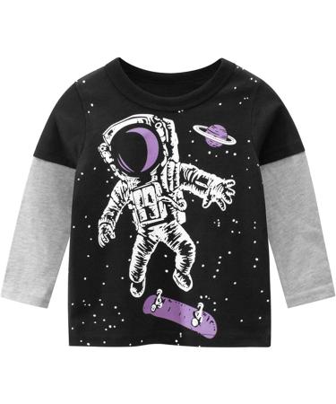 Kids Black Galaxy Spaceman Print Long Sleeve T-Shirt for Toddler Boys & Girls 4-5T - Buy Online on SooperMarket.com