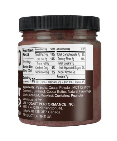 Keto Chocolate Peanut Butter Spread with MCT Oil | Vegan, Low Carb, Dairy-Free | 10 oz - Buy Online on SooperMarket.com