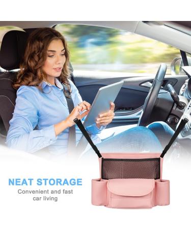 Adiwo Car Organiser - PU Leather Car Seat Storage Organizer for Front Seats - Durable Hanging Bag for Automotive Consoles - Pink - Buy Online on SooperMarket.com