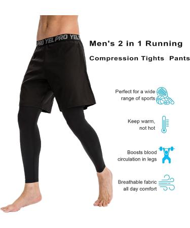 WRAGCFM Men's 2 in 1 Running Pants Shorts Tights Compression Workout Pants with Pocket - Black (Small) - Buy Online on SooperMarket.com