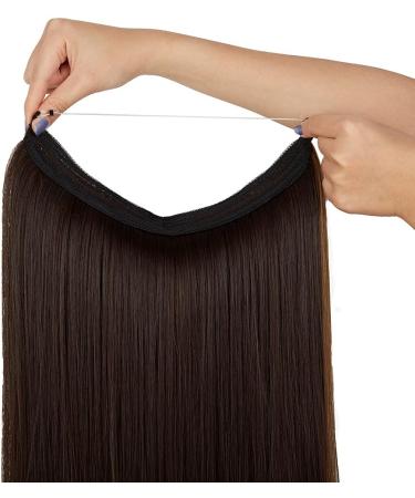 Halo Long Synthetic Hair Extensions Invisible Wire Headband 22 Inch Straight 4.4 Oz - Heat Resistant Fiber - No Clip - Dark Brown Mix Light Auburn - Buy Online on SooperMarket.com