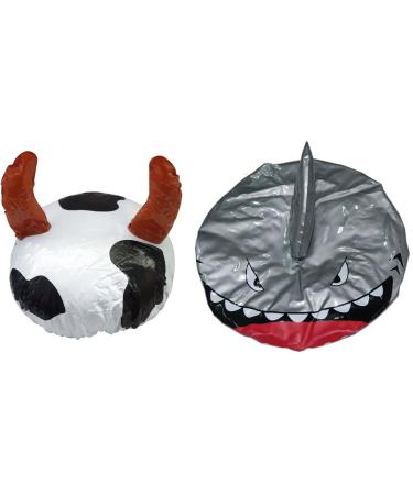 Set of 2 Waterproof Cute Cartoon Shower Cap Children Kids 3D Animal Spa Swimming Bath Hat Hoods Bathroom Products (Cows + Shark Pattern)
