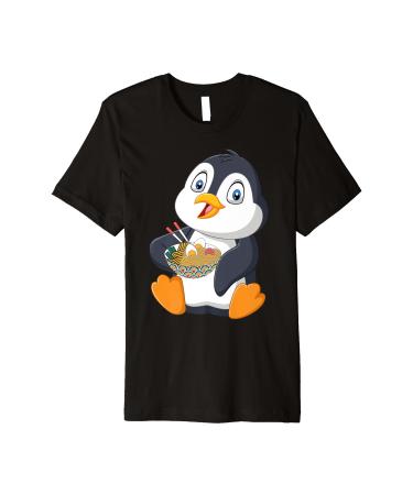 Penguin eating a Japanese Ramen noodle soup Premium T-Shirt