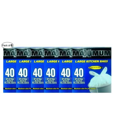 Maximum Large Kitchen Bags With Fast Tie Flaps (40 Bags) (Pack of 6)