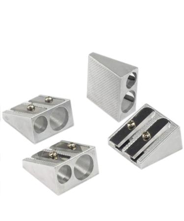 Wekoil Pencil Sharpeners Manual Twin Metal Dual Sharpening Blade Double Holes Rectangular Pencil Sharpener for Colored Graphite Pencils Crayons Jumbo Pack of 4 Silver P-B