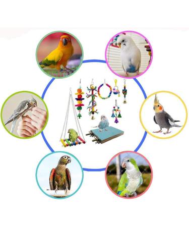 Bebester Bird Chewing Toys 8Pieces Bird Parrot Toys Bird Hanging Bell Toy Hanging Colorful Swing Chewing Toy Bells Ladder Swing for Small Parrots Macaws Parakeets Conures Cockatiels Love Birds - Buy Online on SooperMarket.com