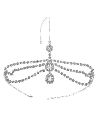 Head Chain Jewelry for Women Rhinestone Head Chain Hair Jewelry Head Chain Rhinestone Hair Jewelry for Women Rhinestone Headpiece Head Chain for Women Head Jewelry for Women 28.4x1.6cm Silver