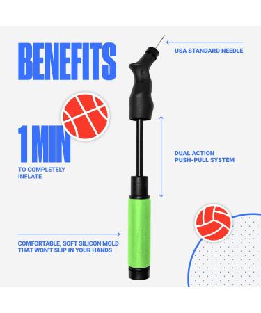Sportbit Ball Pump with 5 Needles Set - Universal Hand Pump for Volleyball Basketball Football Soccer & Gymnastics - Inflatable Air Pump in Green - Buy Online on SooperMarket.com