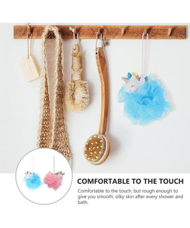 2pcs Unicorn Bath Mesh Shower Balls Pouf Loofahs for Kids - Exfoliating Bath Sponge Set in Pink and Blue - Buy Online on SooperMarket.com