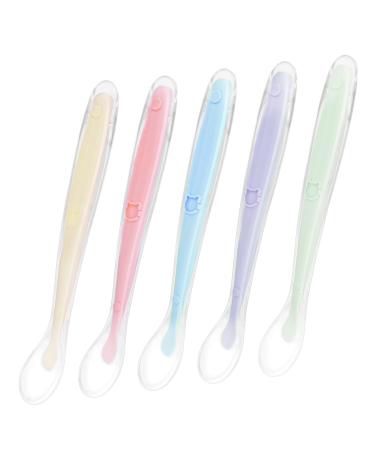 Vicloon Baby Spoons 5 Pcs Silicone Spoon for Baby Feeding and Infant Weaning Baby Soft Spoons Self Feeding Training Spoons Utensil Easy Grip Toddler Cutlery Kit Macaron Color