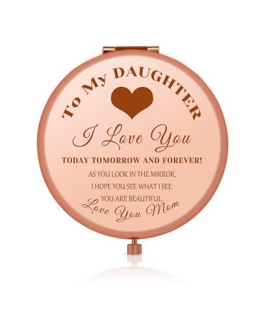 Jielahua Daughter Inspirational Gift  Daughter Gifts from Mom  Daughter Birthday Gift Ideas  Rose Gold Compact Makeup Mirror for Her  Daughter Christmas Graduation Wedding Gift  Present for Daughter