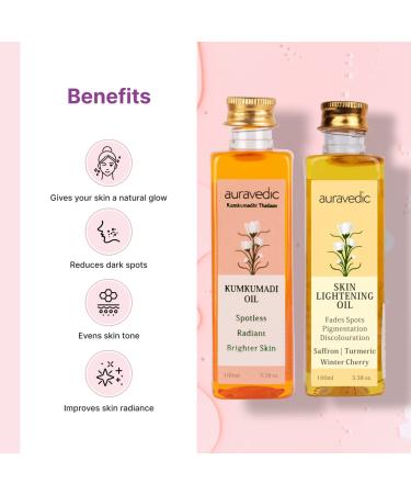 AURAVEDIC Skin Lightening & Kumkumadi Oil 100ml Duo for Radiant Skin - Buy Online on SooperMarket.com