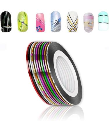 10 Rolls Mixed Colorful Nail Art Striping Tape Lines Width 2mm-Striping Tape for Nail Art-Nail Striping Tape Foil-Nail Striping Tape Thick-Nail Striping Tape with Dispenser-Self-Adhesive DIY Nail Art Tape - Buy Online on SooperMarket.com