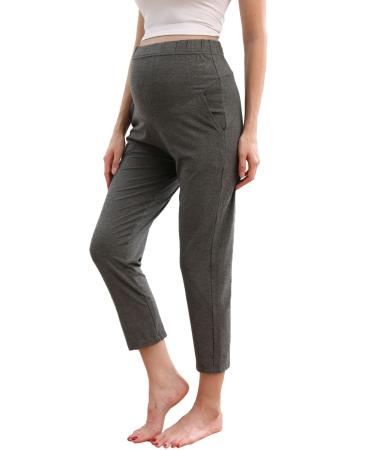 ZUMIY Maternity Lounge Pants Pregnancy Trousers Over The Belly Stretchy Activewear Maternity Clothes Sweatpants with Pockets L Grey