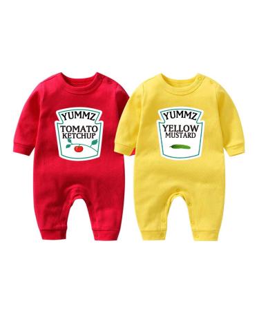 culbutomind Baby Twins Bodysuit Ketchup Mustard Newborn Baby Outfits Unisex Romper Infant Jumpsuit multicolored 3 9-12 Months
