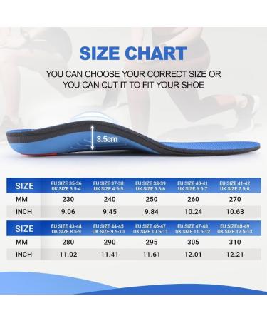 Pcssole Comfort Arch Support Insoles for Men (11.5-12) | Orthotic Shoe Inserts for Plantar Fasciitis & Foot Pain Relief - Cushioned Design | 305mm Blue - Buy Online on SooperMarket.com