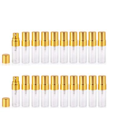 Atomizer Glass bottle Spray Bottle 3ml Refillable Fragrance Perfume Mini Fine Mist Travel Small Empty Bottle Fragrance Clear Bottle With Aluminum Nozzle 20pcs (Gold)