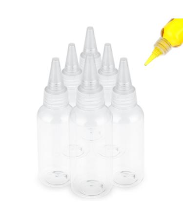 WLLHYF 2oz Applicator Bottle 6pcs Plastic Empty Squeeze Bottles Hair Color Applicator Bottle Transparent Refillable Oil Bottles for Hair Oils Liquids with Twist Top Cap and Labels