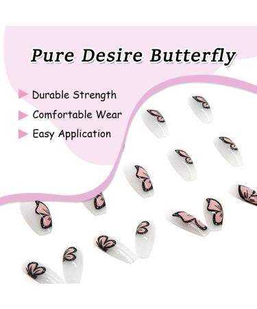 24Pcs Pink Butterfly Press on Nails - Exquisite Design Full Cover Acrylic Nails for Women - Spring Nail Art Decorations - Buy Online on SooperMarket.com