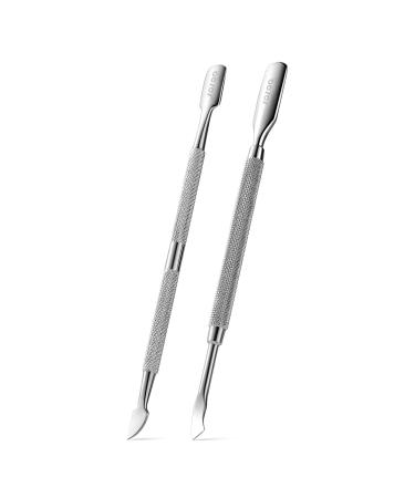 BEZOX Cuticle Pusher Set of 2  Anti-slip Nail Pusher & Cuticle Trimmer Stick  Under- Nail Clean Tool - Premium Stainless Steel Cuticle Remover Tool