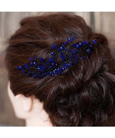 Generic Bridal Jewelry Blue Rhinestone Flower Hair Comb Wedding Crystal Headband Elegant Headpiece Plastic