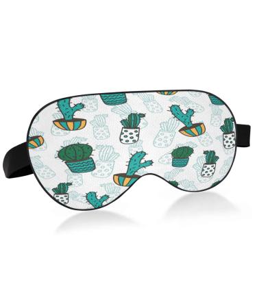 WELLDAY Sleep Mask Cartoon Cactus Night Eye Shade Cover Soft Comfort Blindfold Blockout Light Adjustable Strap for Men Women