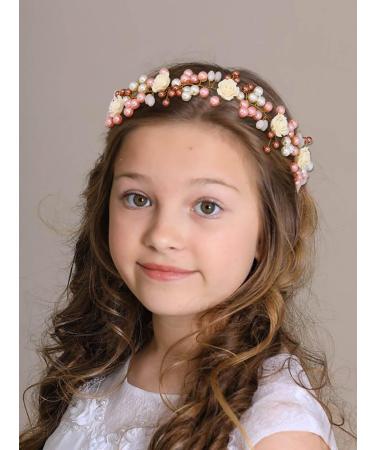 IYOU Flower Girl Headpiece Gold Pearl Communion Headband Floral Wedding Hair Accessories for Girls - Buy Online on SooperMarket.com