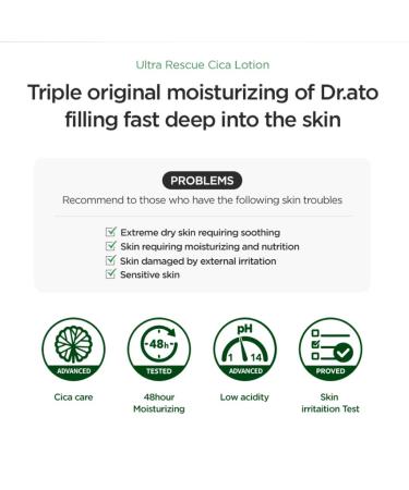 Dr.ATO Ultra Rescue Cica Lotion 5.4 fl.oz. - Powerful Hydrating Lotion for Baby, Kids, Face & Body - Centella Asiatica & Ceramide Formula - Derma Tested, Paraben Free - Buy Online on SooperMarket.com