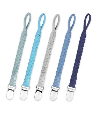 Duludulu Braided Pacifier Clip for Boys & Baby Girl  Binky Clips Pacifier Holder 100% Handmade Teething Straps Unisex Design Smoother Mam Pacifier Clip Fits All Pacifiers for Shower Birthday Gifts Blue