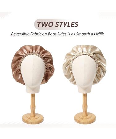 Satin Bonnet Silk Sleeping Cap - Reversible Large Hair Wrap for Curly Hair - Women/Girls Champagne+Coffee - Buy Online on SooperMarket.com