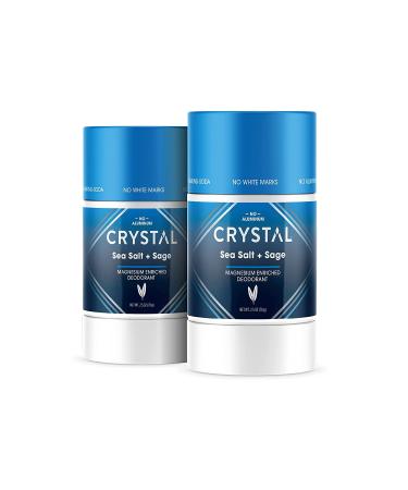 CRYSTAL Magnesium Solid Stick Natural Deodorant Non-Irritating Aluminum Free Deodorant for Men or Women Safely and Effectively Fights Odor Baking Soda Free Sea Salt + Sage 2.5 oz (Pack of 2) 2.50 Ounce (Pack of 2)