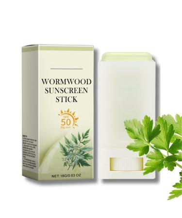 Wormwood Face Sunscreen Stick Waterproof Sunblock Stick SPF 50+ Suncream Factor 50 for Face PA+++ Refreshing Sun Cream Spf 50 Strong UVA + UVB Protetion Moisturizing & Non Greasy
