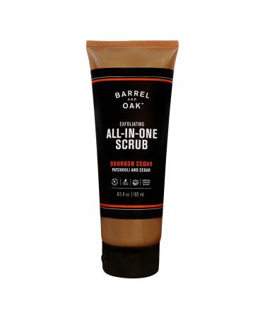 Barrel and Oak - All-In-One Exfoliating Scrub, Face & Body Scrub, Men's Exfoliator, Essential Oil-Based Scent, Cedarwood & Bourbon, Botanical Blend, Walnut Shell & White Birch (Bourbon Cedar, 6.5 oz)