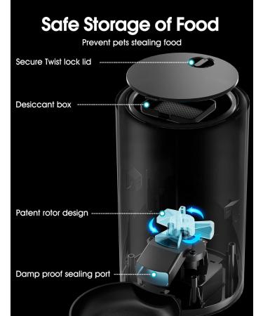 WOPET Automatic Cat Feeder  FT70 Plus Pet Dry Food Dispenser with Desiccant Bag for Cats and Dogs  Timed Cat Feeder Programmable 6 Meals Per Day  10s Voice Recorder Black - Buy Online on SooperMarket.com