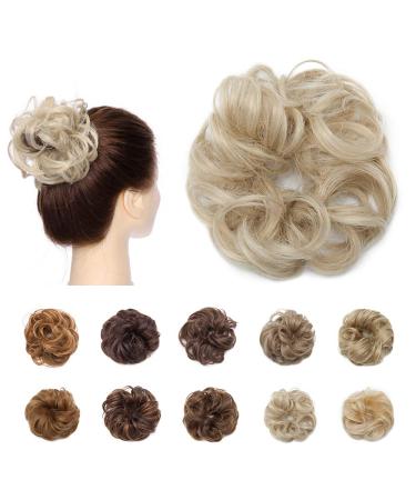 Synthetic Hair Bun Extensions Messy Curly Hair Scrunchies Hairpieces Updo Donut Hairpieces for Women -Bleach Blond & Bleach White 25 g Bleach Blond & Bleach White