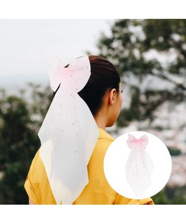 minkissy Mesh Ribbon Hairpin Bride Bachelorette Accessories Bridal Bow Veil Big Bows Hair Nets for Women Bridal Veils for Wedding White Hair Bow Hair Piece Girl Wedding Dress Pearl - Buy Online on SooperMarket.com