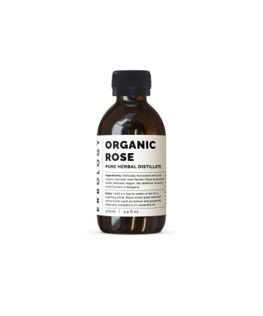 Erbology Organic Rose Water 3.4 fl oz - Distilled from Damask Rose - Premium Food Grade Hydrolate of Rose - Soothes Hydrates and Calms - Non-GMO - Recyclable Glass Bottle