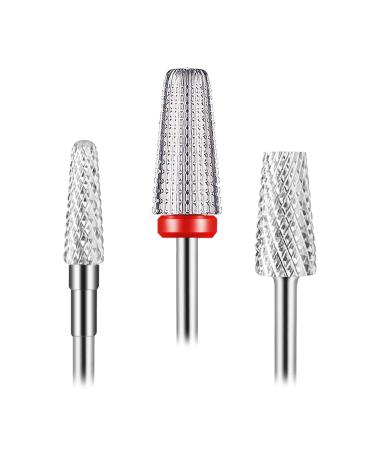 2022 Upgraded Depvko 3Pcs Nail Drill Bits Set 5 in 1 Drill Bits for Nails 3/32 Inches Tapered Barrel and Cone Shape Carbide Nail Drill Bits for Acrylic or Gel Remover set Silver