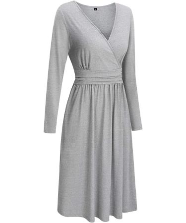 OUGES Women's Spring Casual Midi Dress | Long Sleeve V-Neck Floral Wrap Dress XL Light Gray - Buy Online on SooperMarket.com