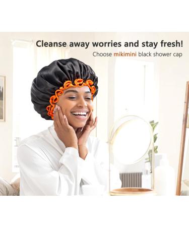 Mikimini Black Shower Hoods 2-Pack | Double-Layer Waterproof Bathing Hair Cap | Soft & Comfortable PEVA | Cute Stretchy Medium Size Black & Orange - Buy Online on SooperMarket.com
