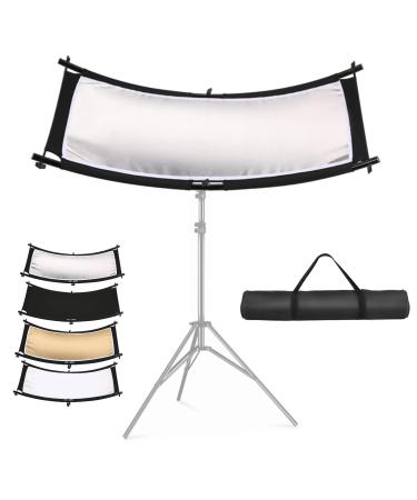 SOONPHO Clamshell Light Reflector 43x20inch/110x50cm with Carry Bag,Arclight Curved Lighting for Photography Studio Video Photo Portrait Headshot Shooting,White/Silver/Gold/Black