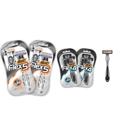 BIC Flex 5 disposable razor men 6 wet razors with 5 blades & flex 4 razors men 2 x 3 disposable razors with 4 blades each with aloe vera & vitamin E for a gentle shave 12-piece bundle with flex 4 razors