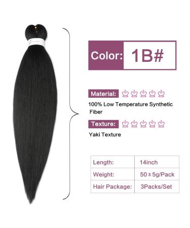 Pre stretched Braiding Hair 14 Inch 3Packs Black - Kanekalon Braiding Extensions - Buy Online on SooperMarket.com