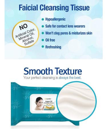 Epielle Argan Oil Cleansing Facial Tissues Makeup Remover Wipes - Gentle & Nicely Scented Towelettes (240 Sheets, 4 Pack) - Buy Online on SooperMarket.com