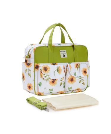 SONARIN Stylish Large Capacity Baby Nappy Changing Tote Bag Waterproof Baby Changing Bag Satchel Messenger Bag Portable Travel Diaper Bag with Shoulder Strap & Changing Mat Sunflower
