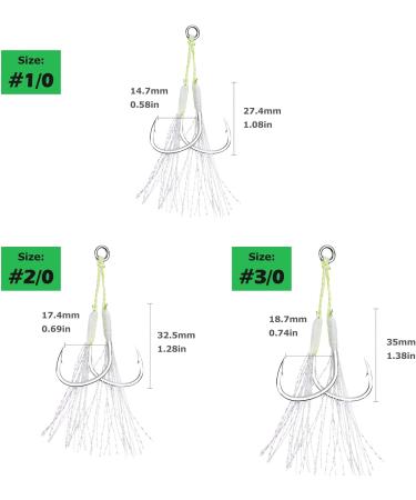 Goture Double Fishing Assist Hooks Kit - Glow Hook Slow Fast Fall Jigs - Lead Vertical Jigging Lures - Pack of 5 Luminous #2/0 (5pcs) - Buy Online on SooperMarket.com