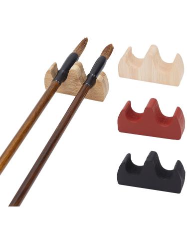 PH PandaHall 8pcs Painting Brush Rest Stand 4 Color Calligraphy Brush Holder Fire Shaped Wooden Writing Brush Rack Flat Weightpaper for Writing Brushes Calligraphy Practice 2.5x1.3 4 Color